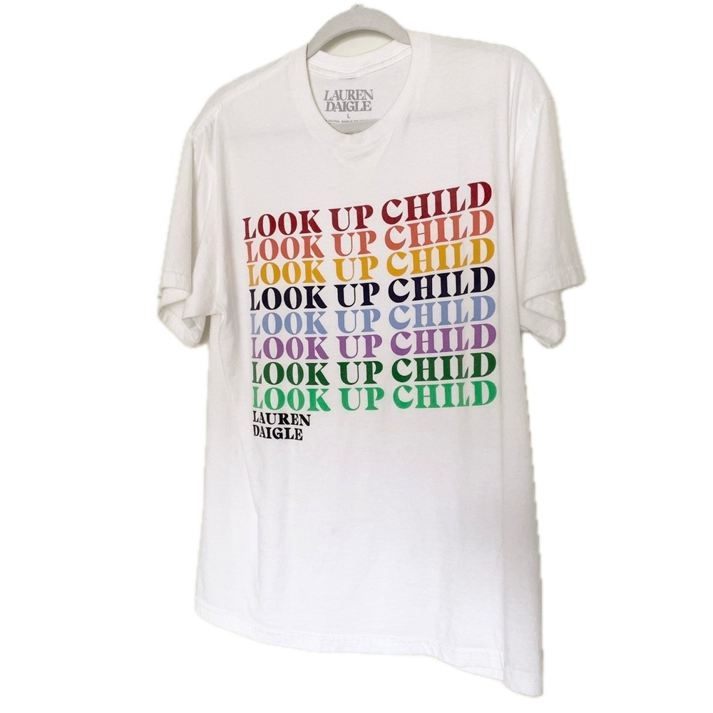 Lauren Daigle Look Up Child Graphic T Shirt White Multicolor Text Size L